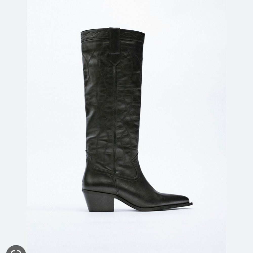 Zara leather cowboy western boots 36 - Picture 2 of 3